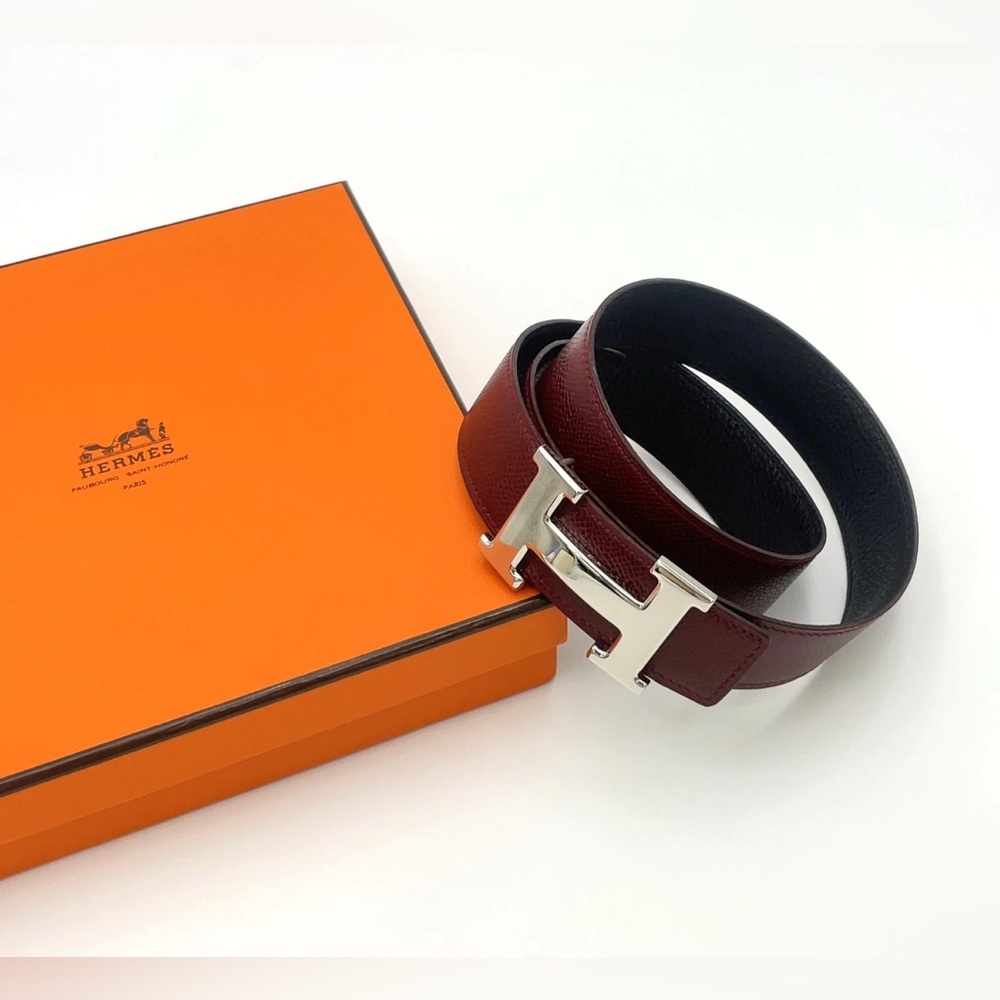 Auth HERMES EUC H Belt 70SV F Engraved Red/Black Reversible W/Box BA020136 - Picture 10 of 17